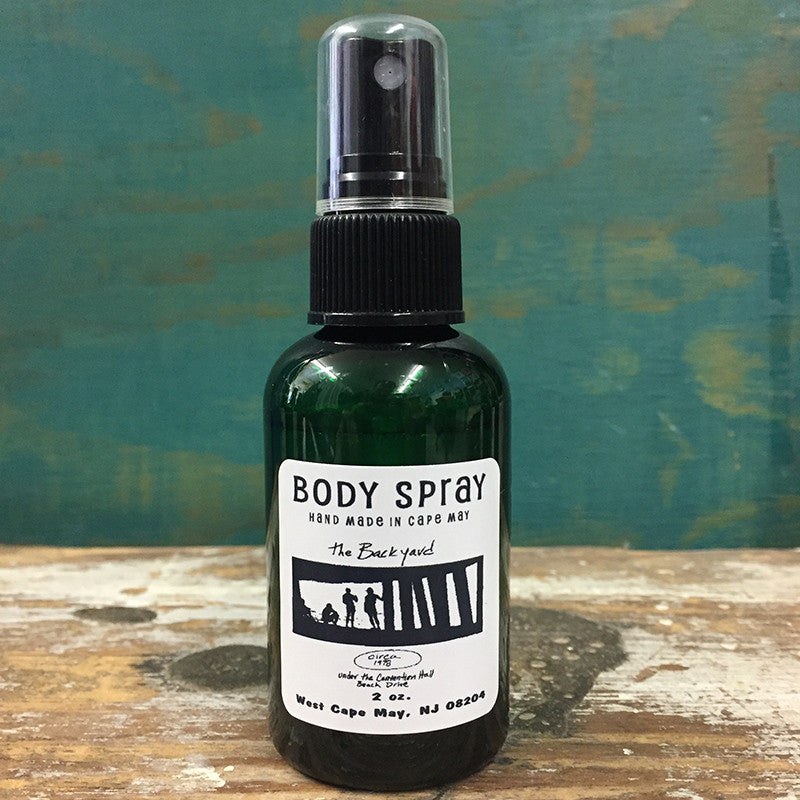 2 oz bottle of 'The Backyard' body spray.