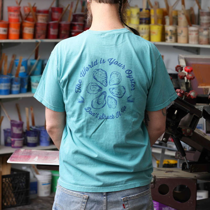 A model wearing the t-shirt.
