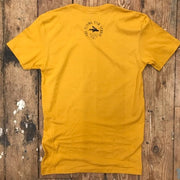 A gold shirt featuring the 'Flying Fish Studio' logo on the back neck.