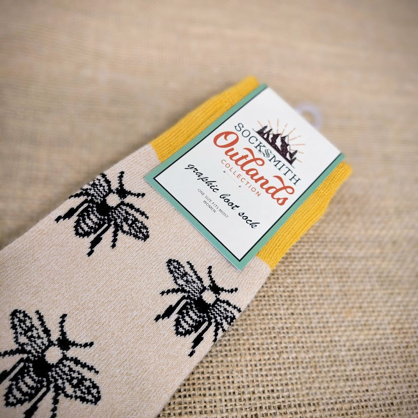 Close-up of Bee boot socks.