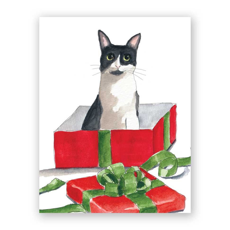 Cat in Christmas Box Greeting Card