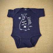 A navy baby onesie featuring a map of Cape May Island.