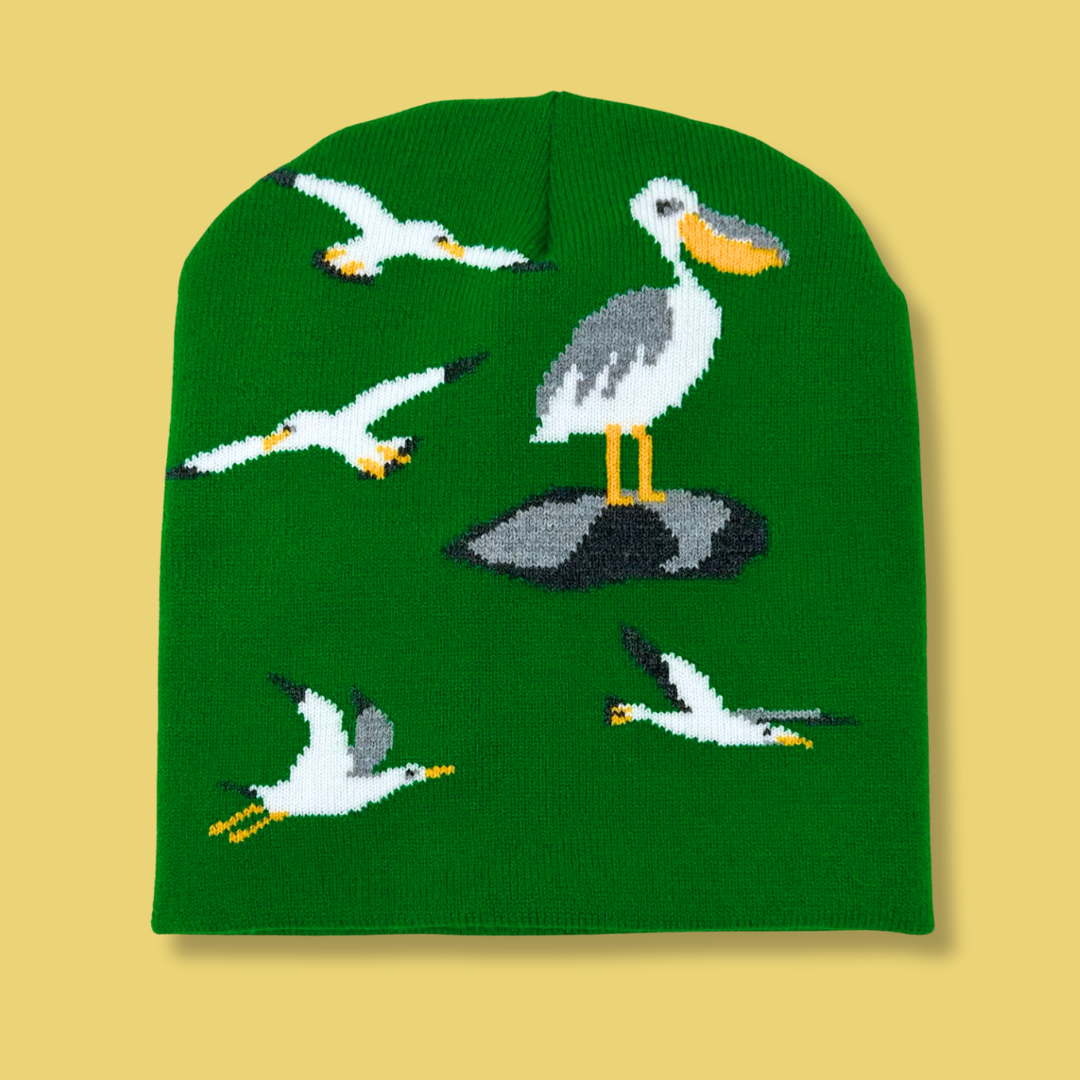 Seaside Birds - Seagulls & Pelican Knit Beanie Hat