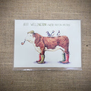 Personal notecard with a 'Beef Wellington' cow design on the front.