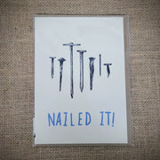 Personal notecard with a 'Nailed it!' nails design on the front.