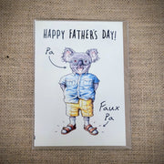 Personal notecard with a 'Happy Father's Day' koala design on the front.