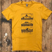 A gold t-shirt featuring the 'World's Slowest Sinking Ship' design on the front.