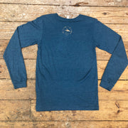 Teal blue long-sleeve featuring the 'Flying Fish' logo on the back neck in cream ink.