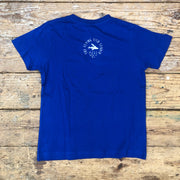 A royal blue t-shirt with the 'Flying Fish Studio' logo on the back neck.