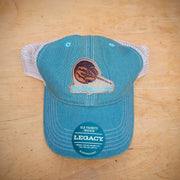 Blue trucker hat with an 'Original Local, Horseshoe Crab' patch on the front.