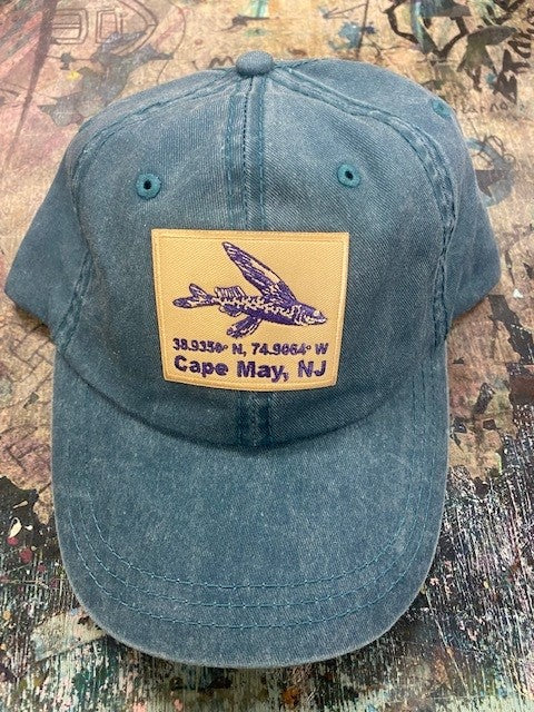 Classic, teal dad hat with a 'Flying Fish Coordinates' patch ironed onto the front.